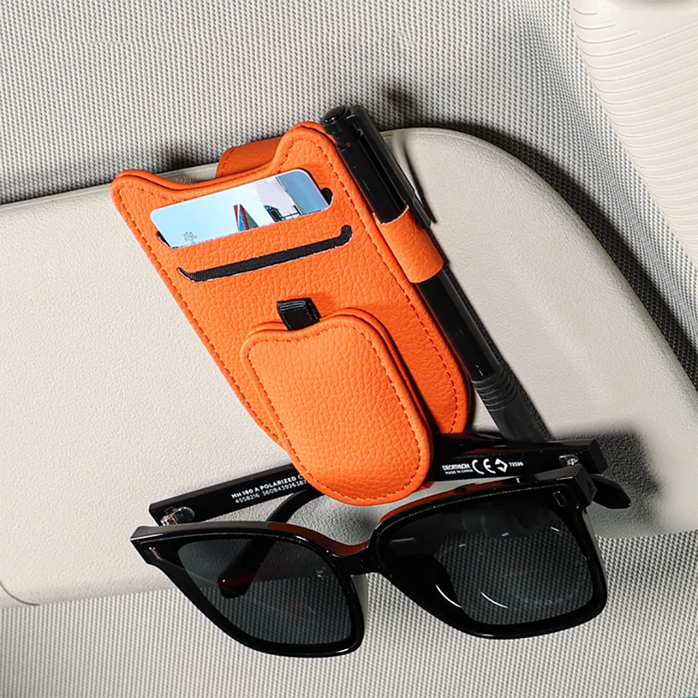 

Автомобильный держатель для солнцезащитных очков, солнцезащитный козырек, зажим для очков, вешалка для очков из искусственной кожи, портативный зажим для билетной карты, многофункциональные автоаксессуары