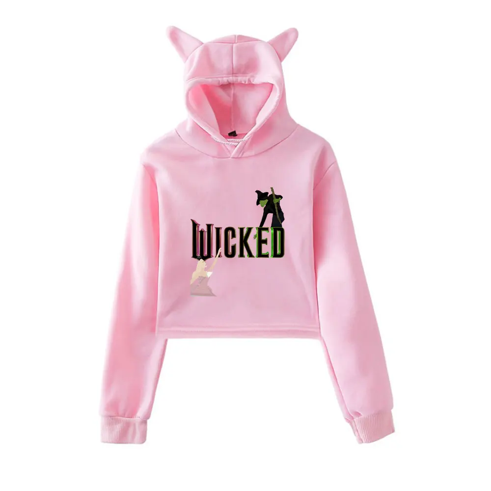 

Wicked Changed For Good Merch винтажная уличная одежда 90-х годов с логотипом толстовки с капюшоном для девочек укороченный модный пуловер с кошачьими ушками