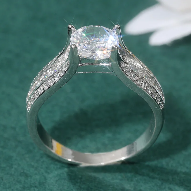 Exquisiter silberfarbener, mit weißen CZ-Steinen eingelegter Damenring, geometrischer Schmuck für den täglichen Gebrauch, Party- und Hochzeitsschmuck – Detail 3