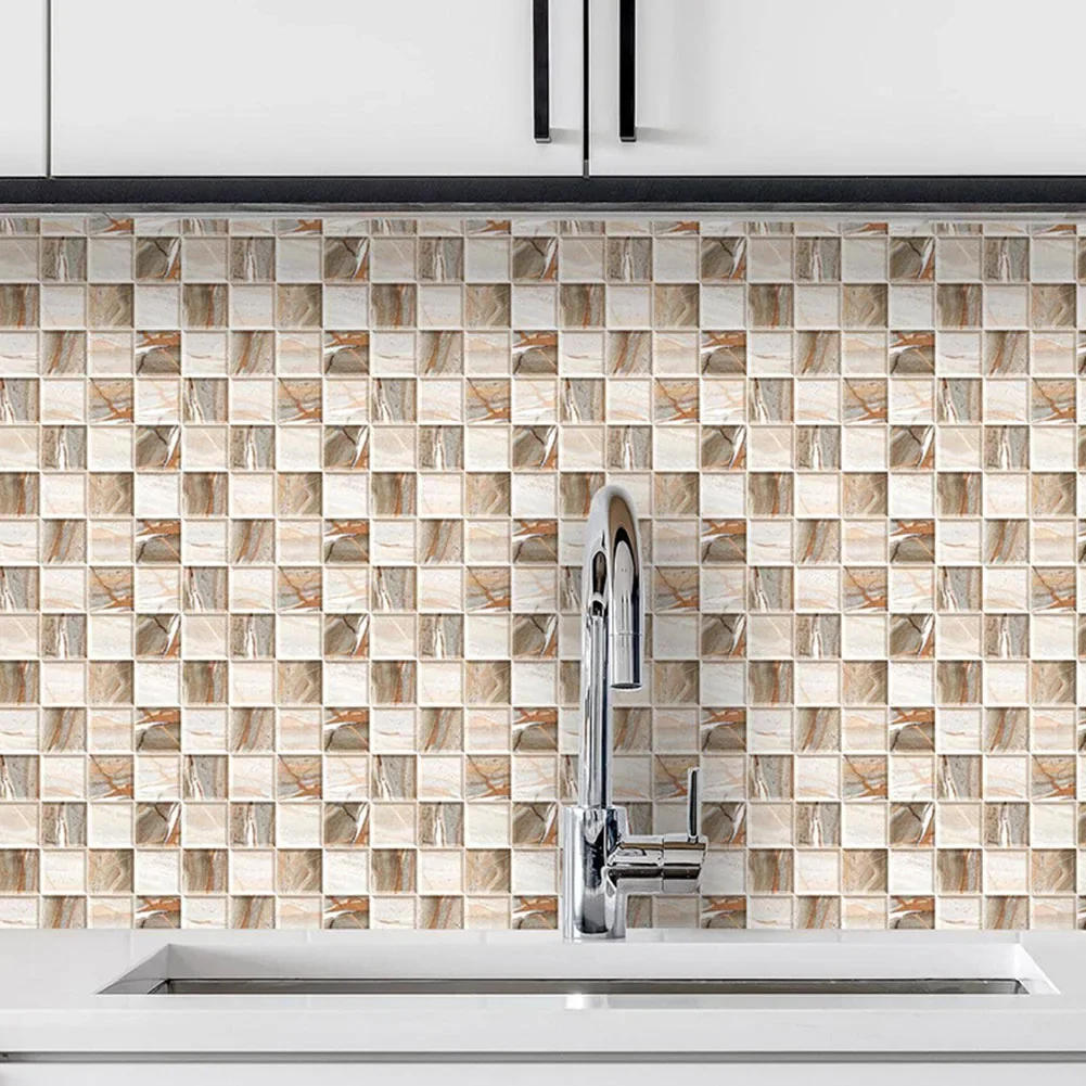 10Pcs Tile Stickers Wall  PVC Waterproof Kitchen Bathroom Paste 10x10cm Wall Tile Stickers DIY Home Decoration
