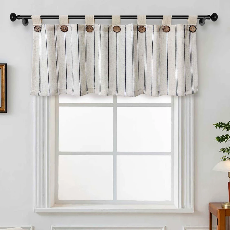 

Japanese Striped Printed Short Curtain with Button Decoration For Kitchen Living Room Bedroom Farmhouse Homestay Home Decor