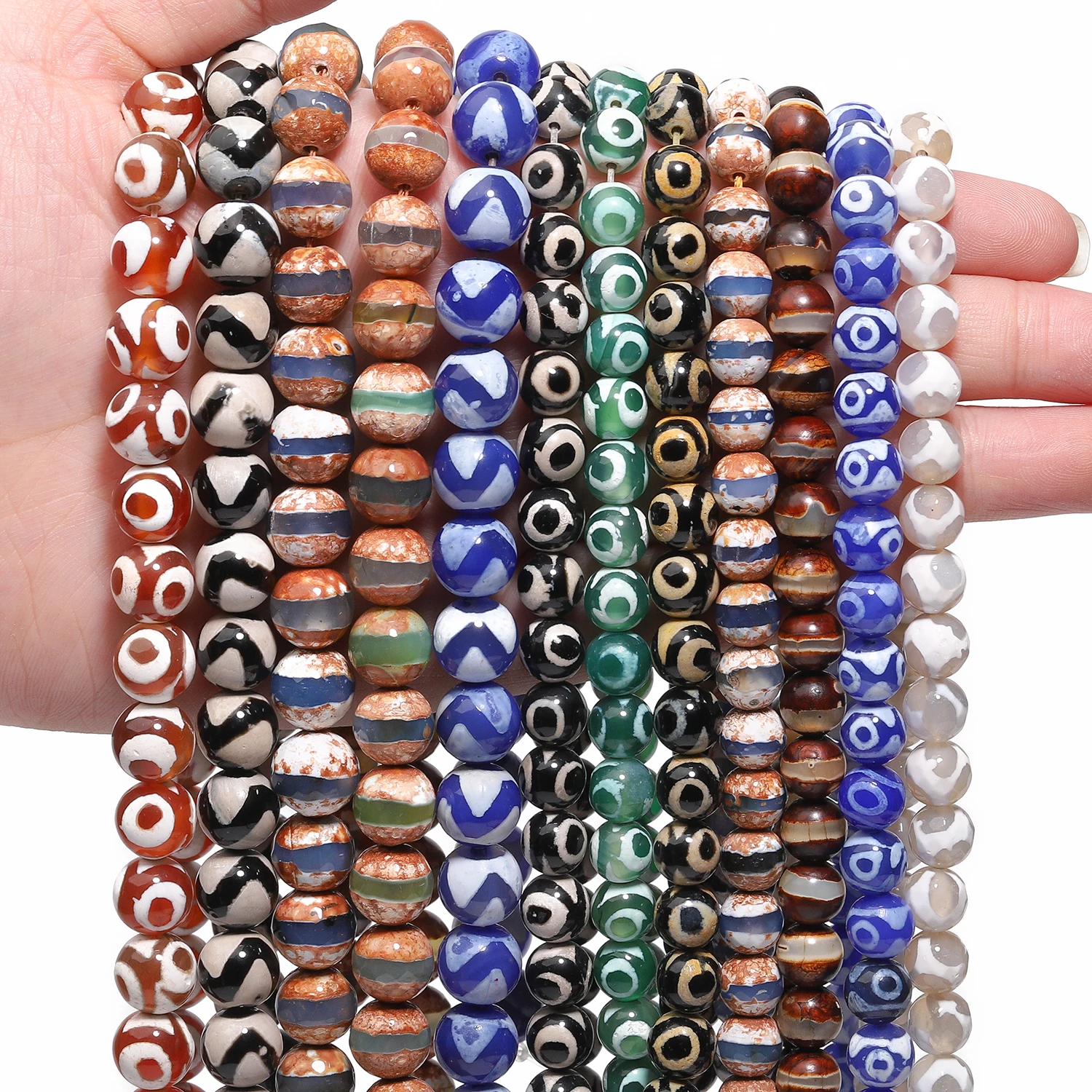 6/8/10mm Natural Dzi Agate Beads Tibetan Prayer Mystical Ancient Round Beads for Jewelry Making DIY Vintage Bracelet Accessories