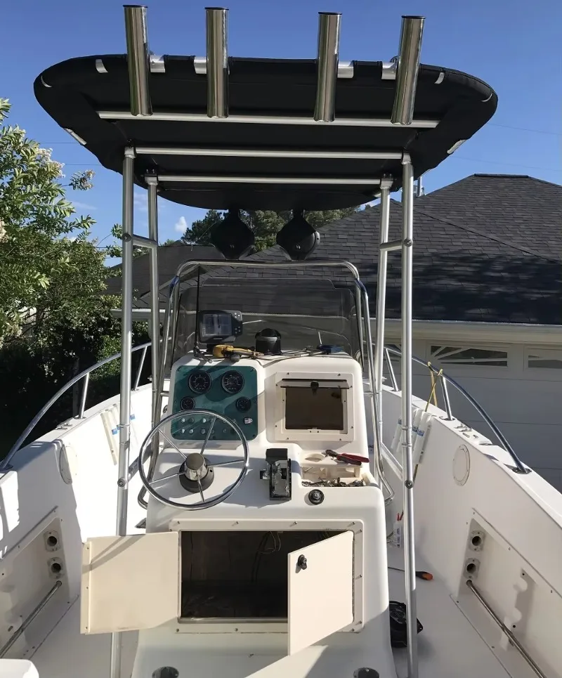 Economic Fishing Boat T Top Heavy Duty TTop White Coated Frame W/ Black Canopy Boat Bimini Top