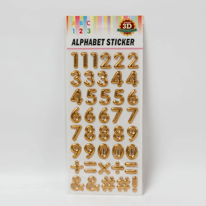 Gold Alphabet Numbers Stickers Addition Subtraction Multiplication Division Stickers Kids Birthday Party Decoration 3D Labels