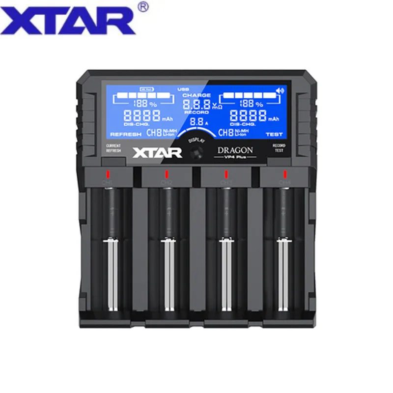 XTAR DRAGON VP4 PLUS Smart Battery Charger LCD with Pouch Probes Adapter and Car Charger for Li-ion/Ni-MH 18650 Battery Pack