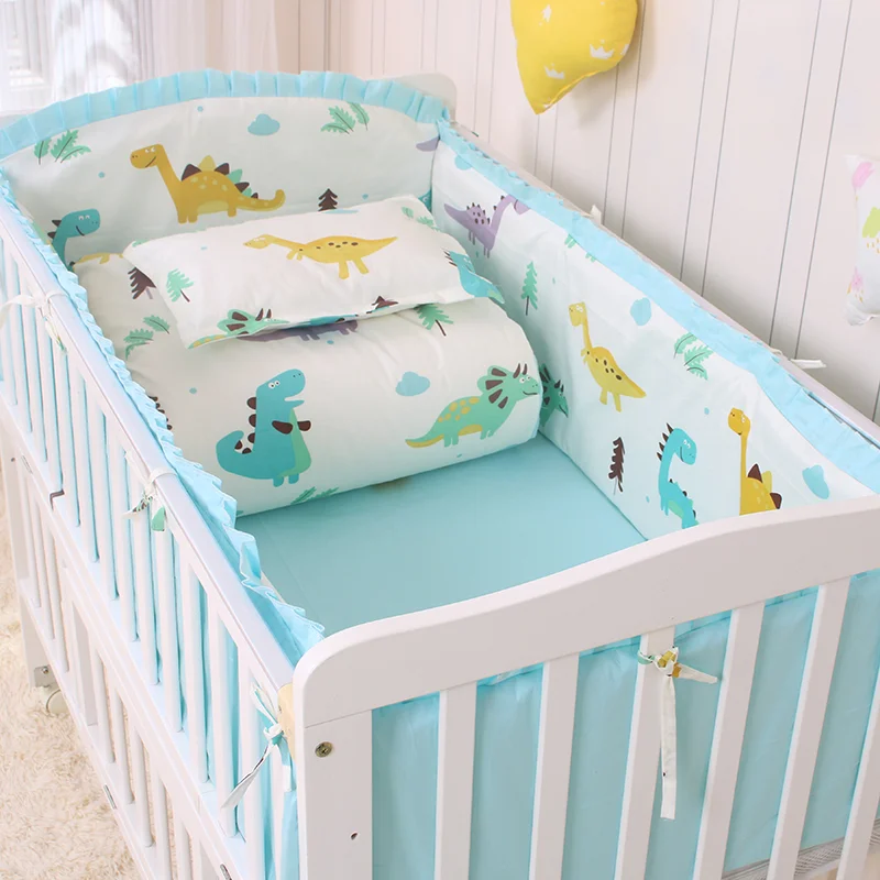 6 teile/satz Babybett Bettwäsche-Set Baumwoll druck Kleinkind Babybett Bettwäsche Babybett Stoßstangen Bettlaken Kissen bezug Neugeborene Bettwäsche-Set