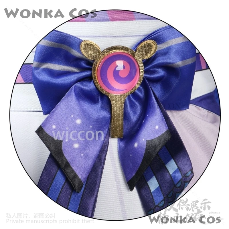 게임 Genshin Impact Yumemizuki Mizuki 코스프레 애니메이션 핑크 퍼플 메이드 복장 로리타 가발 모자를 쓰고 있죠 양말 귀걸이 소녀 용