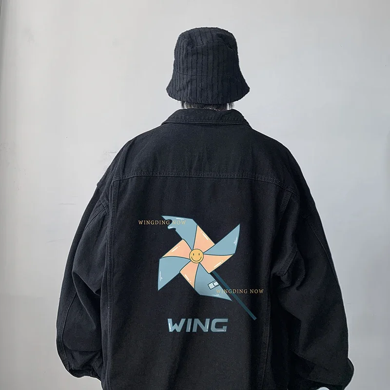 

Men's Vintage Denim Jacket Autumn Man Oversize Coat Windmill Print Casual Wear 5XL Jean Jacket Cotton Men's Clothing Outerwear