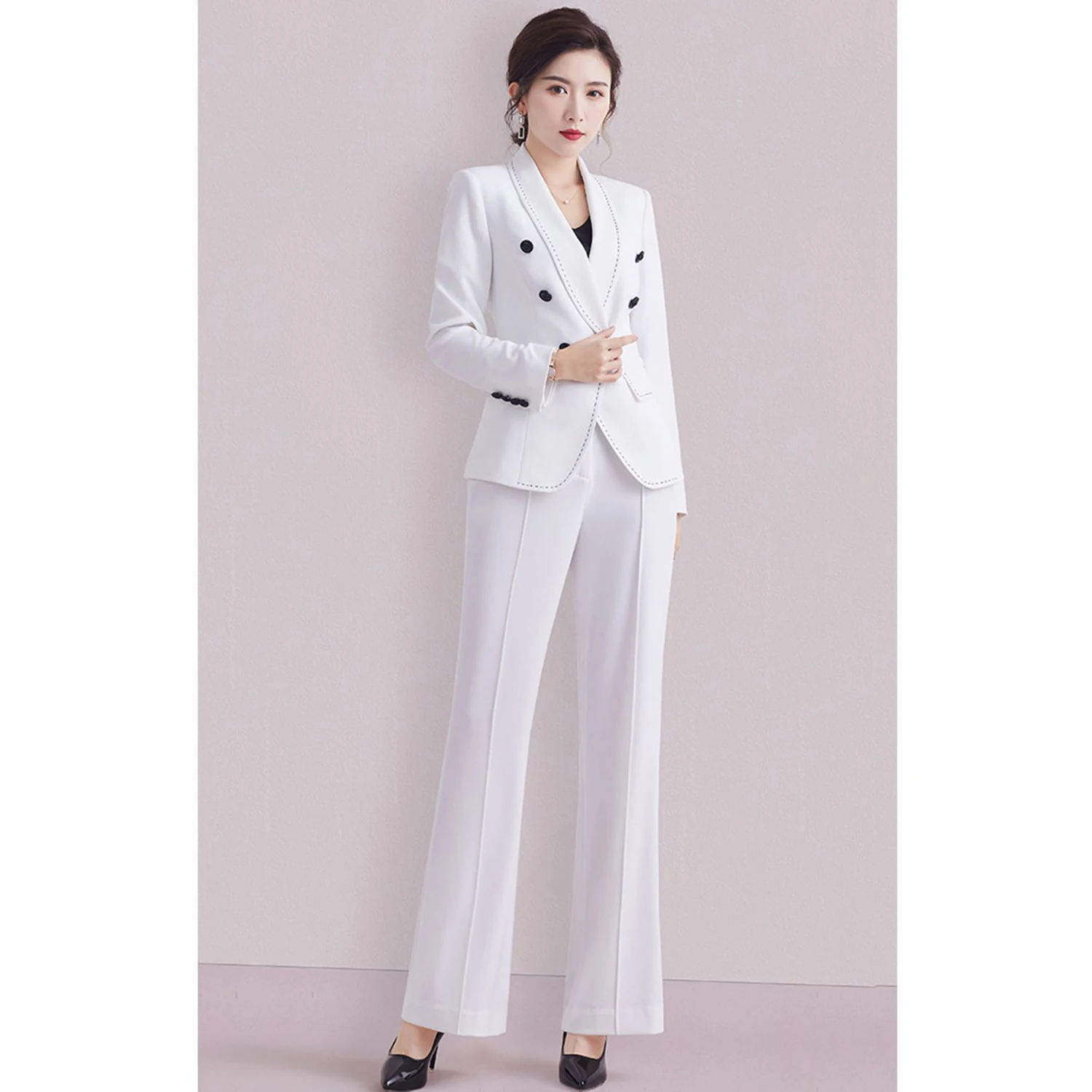 Allingentle Women's Suit Slim Fit Business Pantsuit 2 Piece Suit Elegant Olive Lapel Outfit  for Casual Office Customize