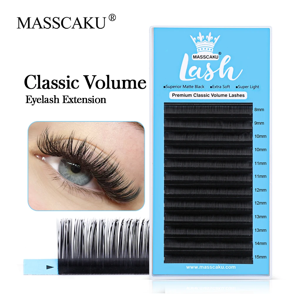 New Arrival MASSCAKU Premium Synthetic Mink Classic False Eyelashes Extensions 12 Lines Matte Black Professional Lash Supplies