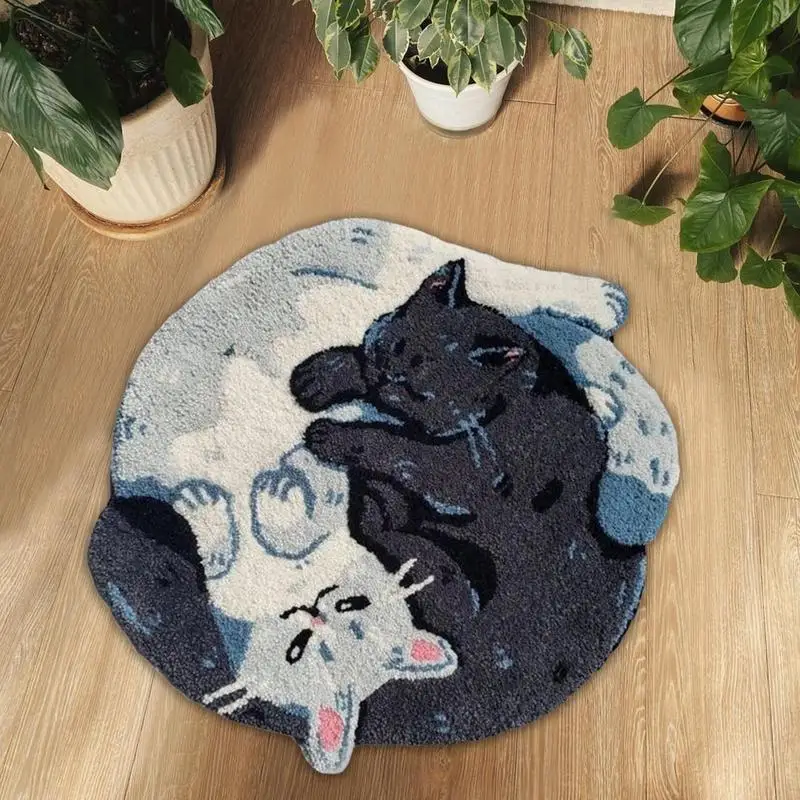 Cat Bath Mat Hugging Cat Pattern Plush Bathroom Decor Mat Funny Machine Wash Water Absorbent Thick Shower Rug With Non-Slip