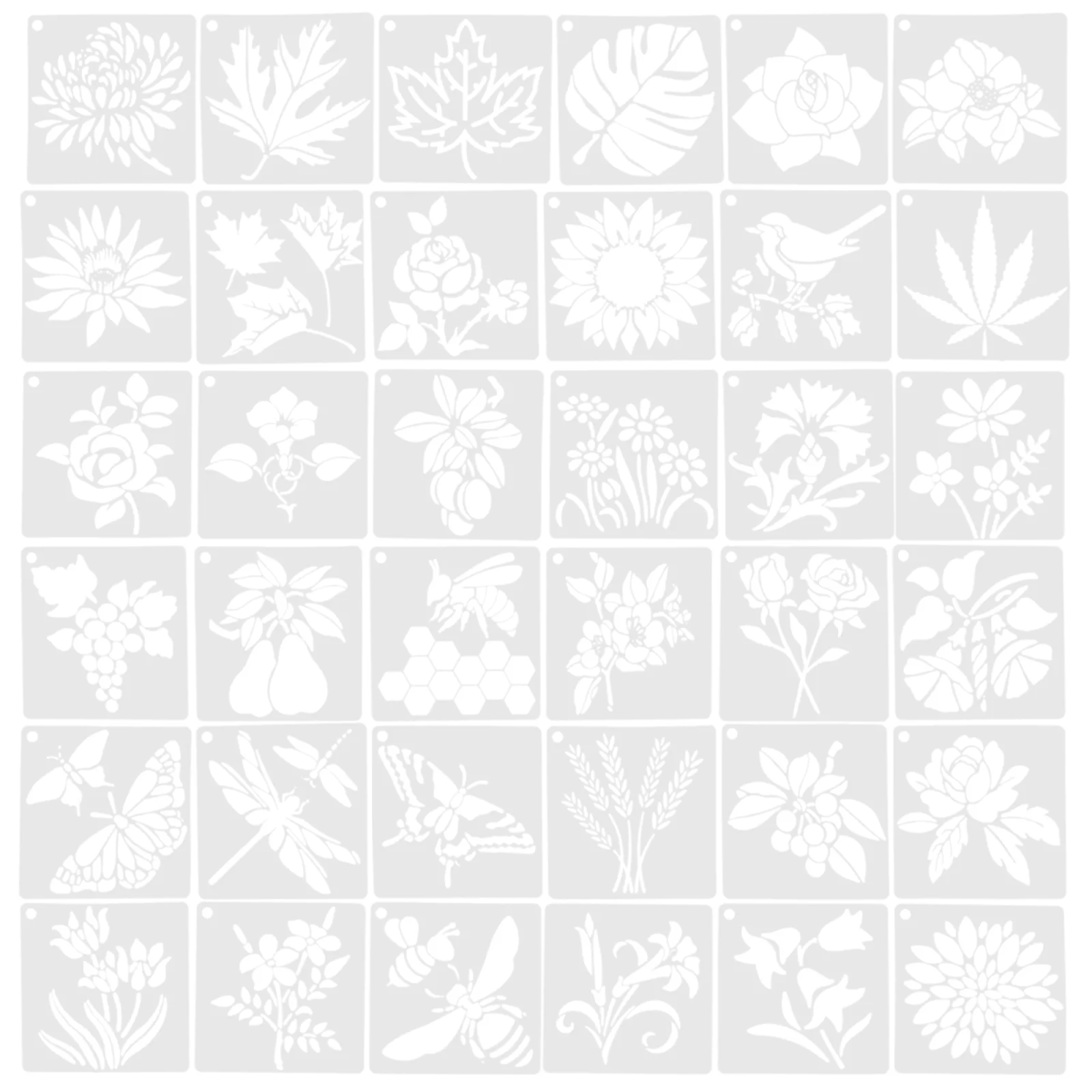 

36 Pcs Plant Decor Flowers and Birds Grass Template DIY Painting Stencil Stencils White The Pet Multi-function