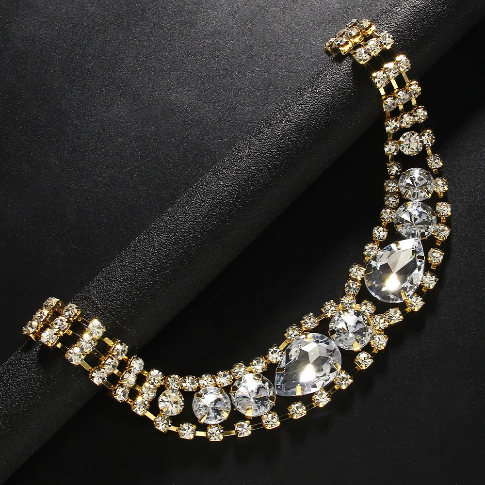 بيان الجوف حجر الراين المختنق قلادة مجوهرات الزفاف سيدة أنيقة قطرة الماء كريستال طوق المختنق الزفاف هدية الزفاف