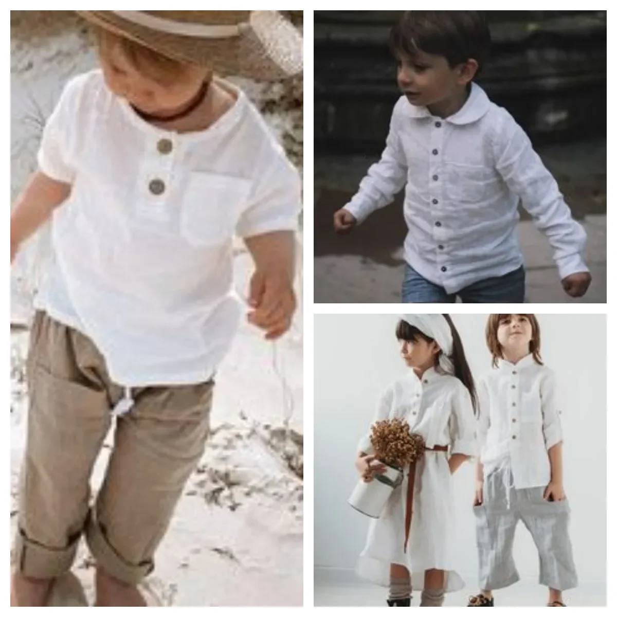 Camisetas blancas de lino y algodón para niños y niñas, Tops cómodos para niños pequeños, ropa para niños, blusa con botones, 2024