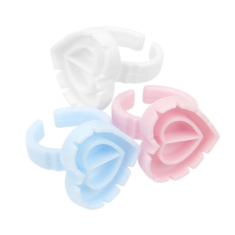 100PCS Disposable Heart-shaped Plastic Glue Ring Cup Eyelash Extension Tattoo Pigment Holder Pallet Lash Makeup Supplies Tools