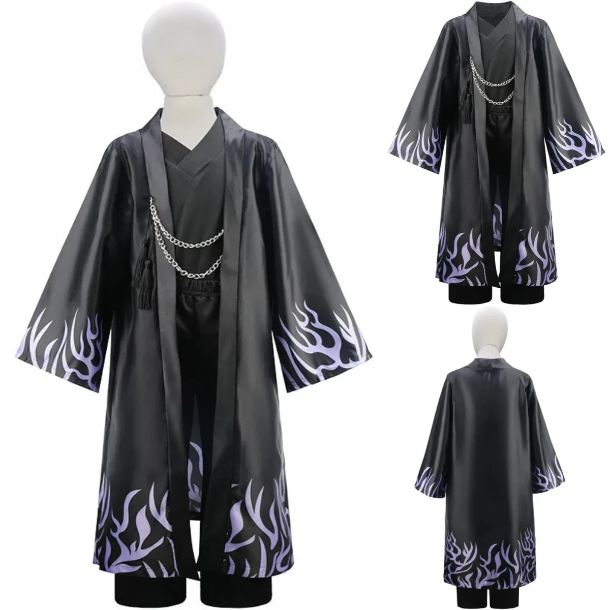 

Черный плащ в стиле аниме для мальчиков, топ, брюки, 3 шт./компл., одежда для детей, Saja, карнавальный костюм на Хэллоуин, наряд