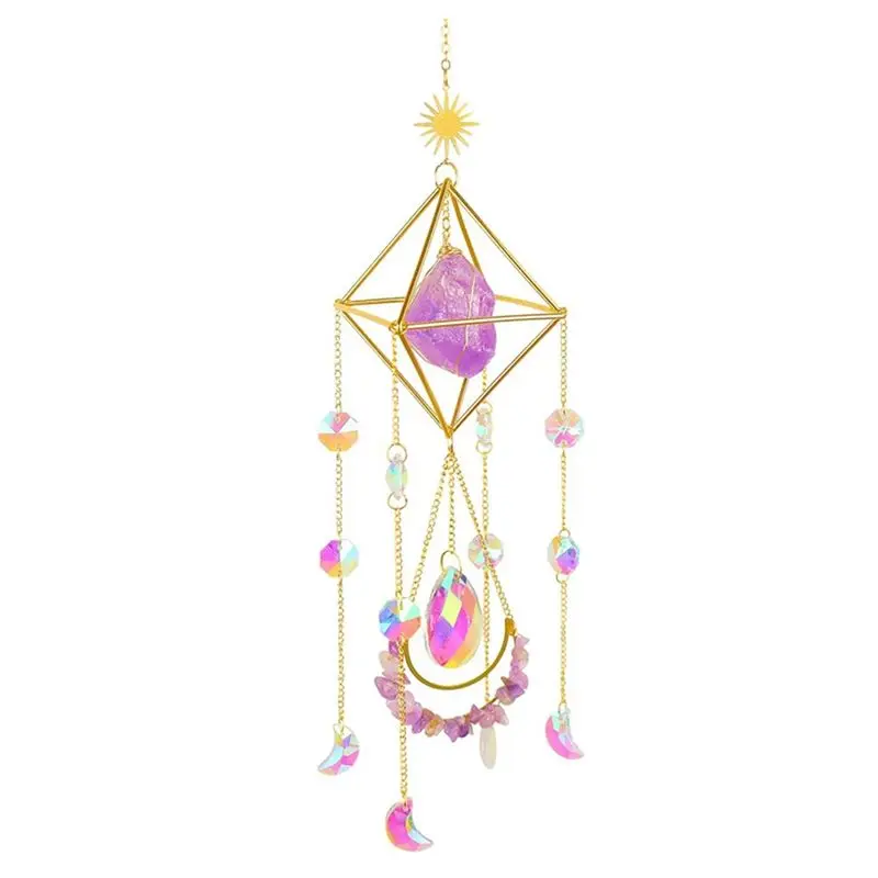 HHTL Suncatcher Crystal Boho Decor, Purple Gemstone Sun Catcher Hanging For Windows, Housewarming Spiritual Gift Durable