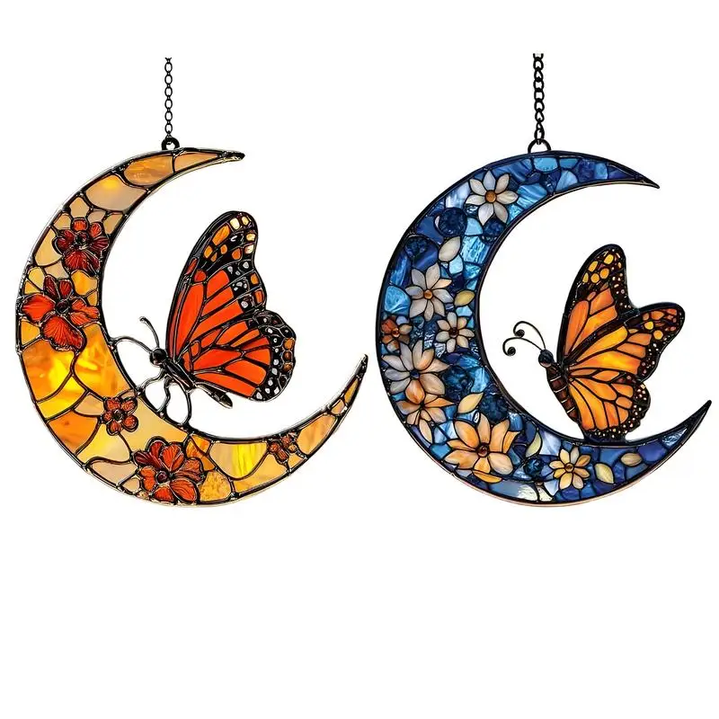 

Butterfly And Floral Moon Sun Catcher Monarch Butterfly And Floral Moon Ornament For Window Acrylic Artistic Ornament For Home