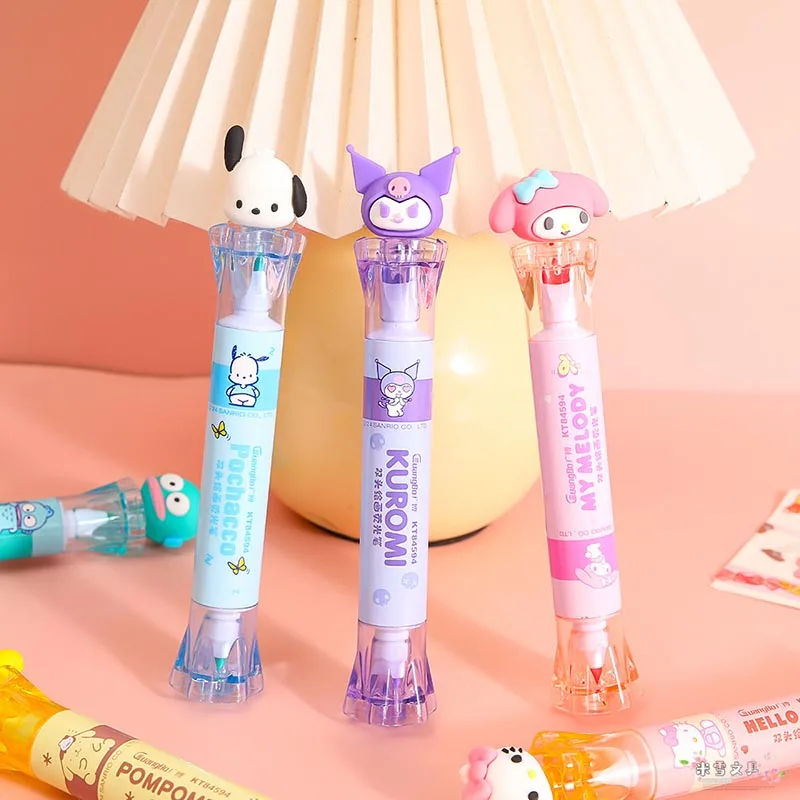 12pcs/lot Sanrio Melody Kuromi 6 Colors Highlighter Double Head Kitty Drawing Fluorescent Marker Pens Office School Supplies