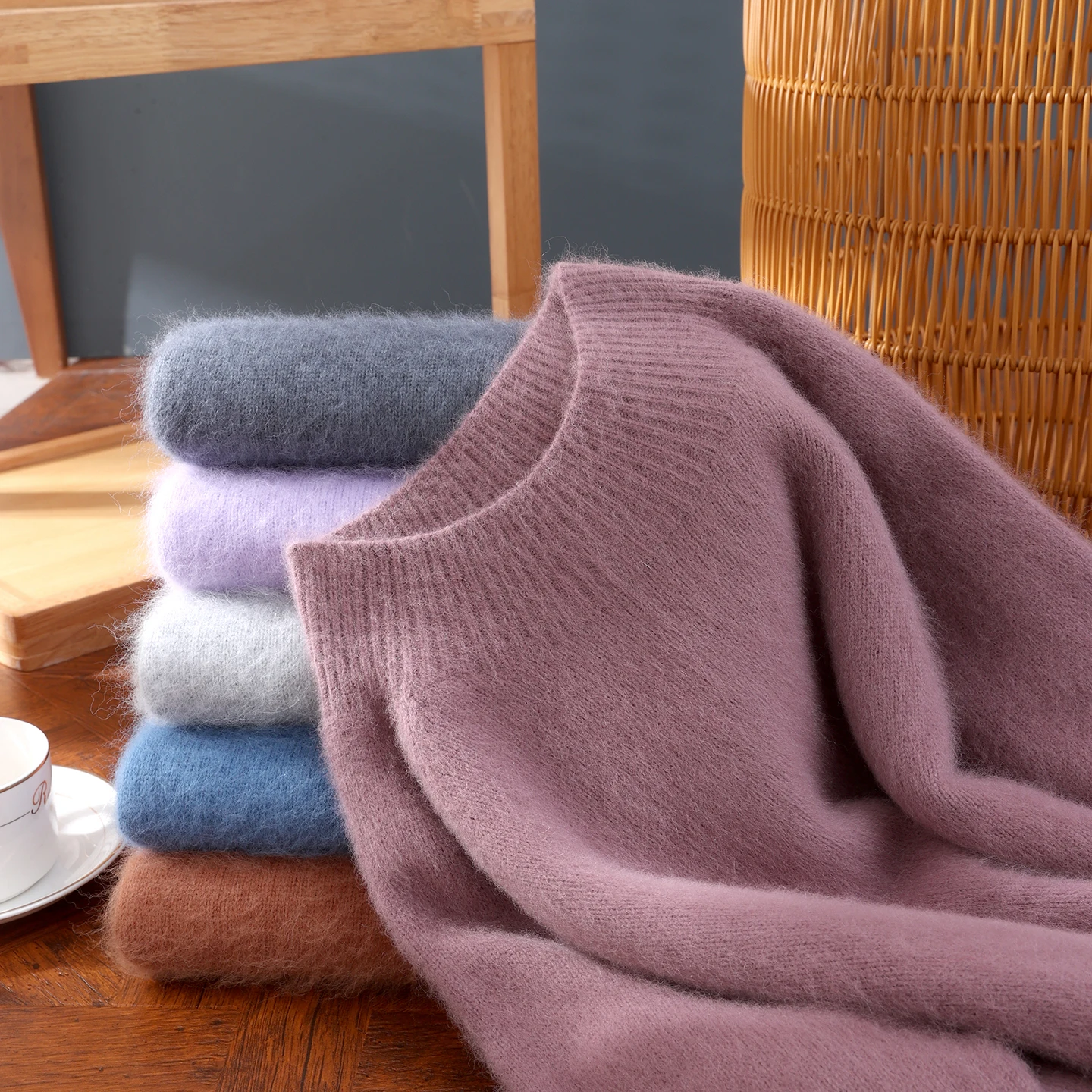 

Autumn Winter Women's Mink Cashmere Mock-Neck Mockneck Pullover Sweater Basic Soft Warm Clothing 100% Mink Cashmere Knitwear Top