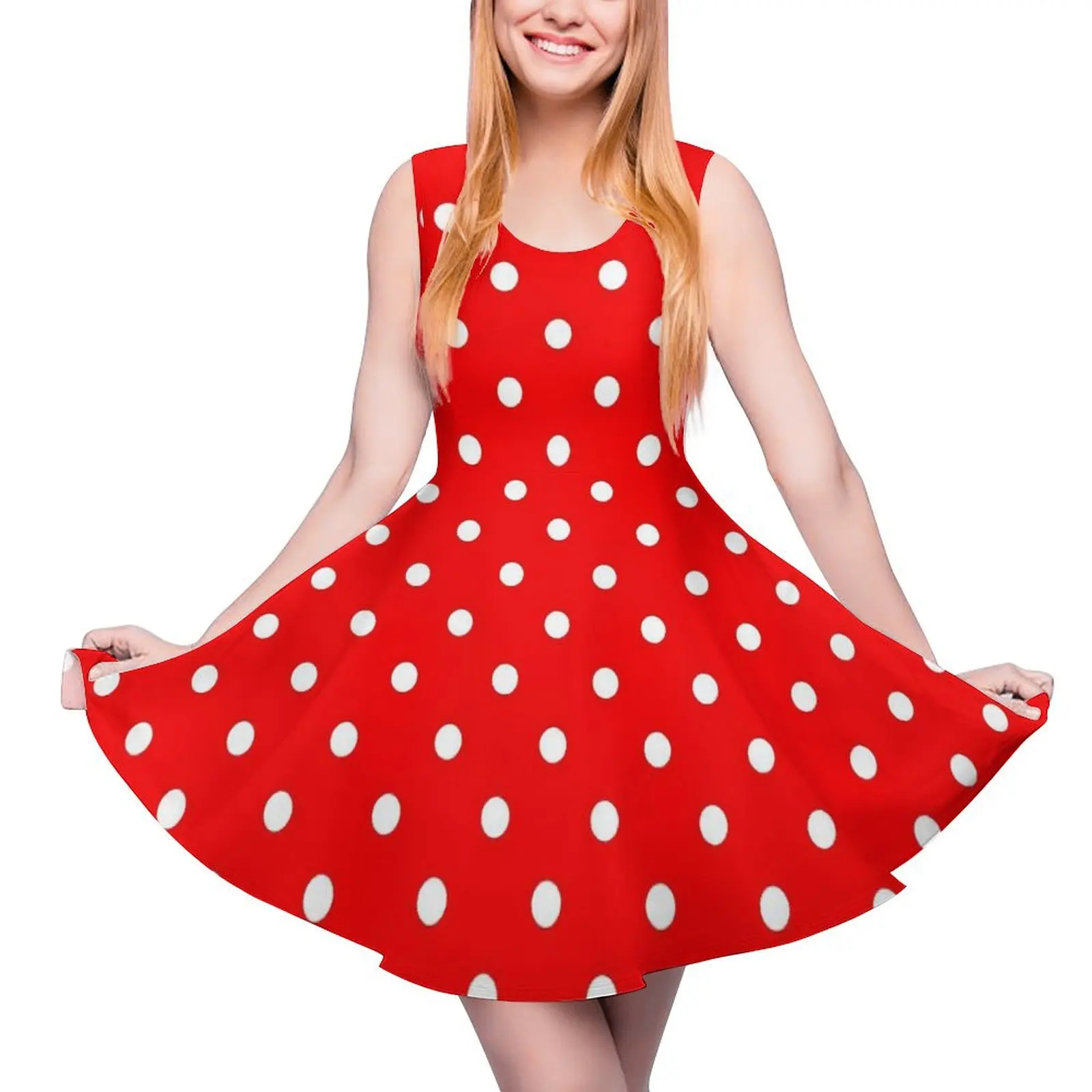 Retro Polka Dots Dress Red And White Vintage Dresses High Waist Casual Skate Dress Woman Design Vestidos Birthday Present