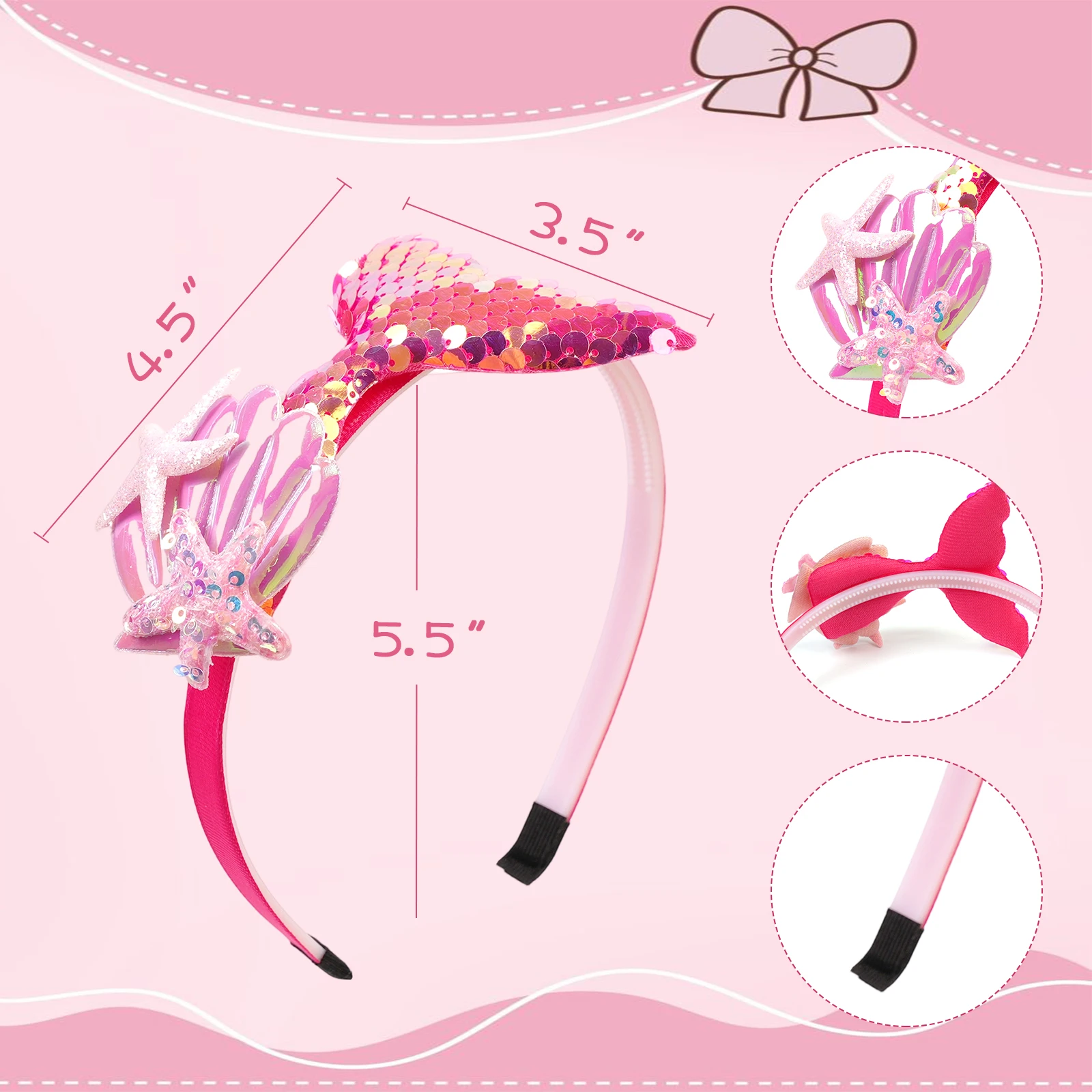 Niedliches Meerjungfrauen-Stirnband für Mädchen, Prinzessin, Geburtstagsparty, Haarband, Festival, Cosplay, DIY-Haarschmuck, Frauen-Geschenke – Detail 4