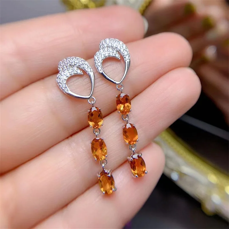 

Natural Citrine Drop Earrings for Women 925 Sterling Silver with Certificate