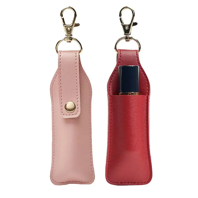 LLavero de lápiz labial de cuero, soporte pequeño para lápiz labial, llavero, soporte para bálsamo labial, llavero con soporte para lápiz labial para mujeres y niñas
