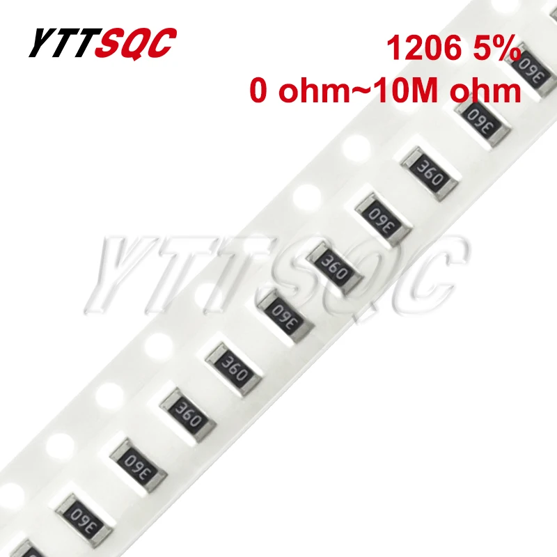 100 шт. 1206 SMD резистор 0R ~ 10 м 1/4 Вт 0 1 10 5% 100 150 220 Ом 1K 330 K 2,2 K 10K 4,7 K 1R 10R 100R 150R 220R 330R 470R 1M