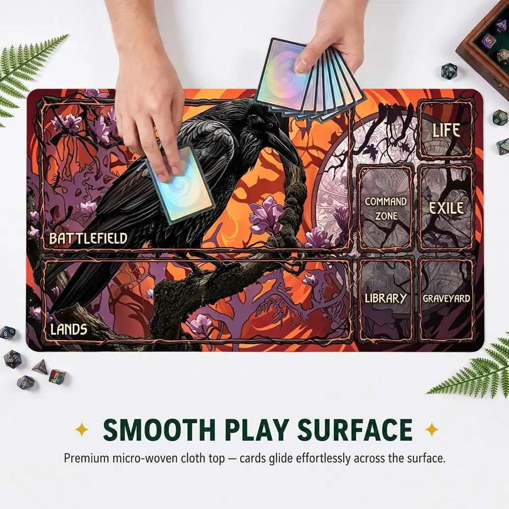 60X35CM Layout Battlefield Lands Library Graveyard Play mat Non-Slip Rubber Base Stitched Edge Large Table Mat for Card Game