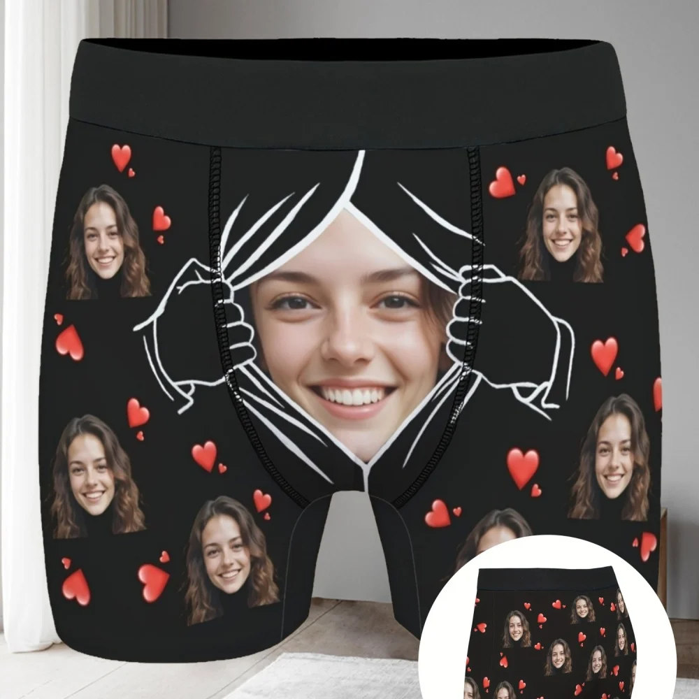 1Pc Personalized Custom Face Photo Men's Boxer Briefs -Customized Fun Men's Boxer Briefs for Valentine's Day &Anniversaries Gift