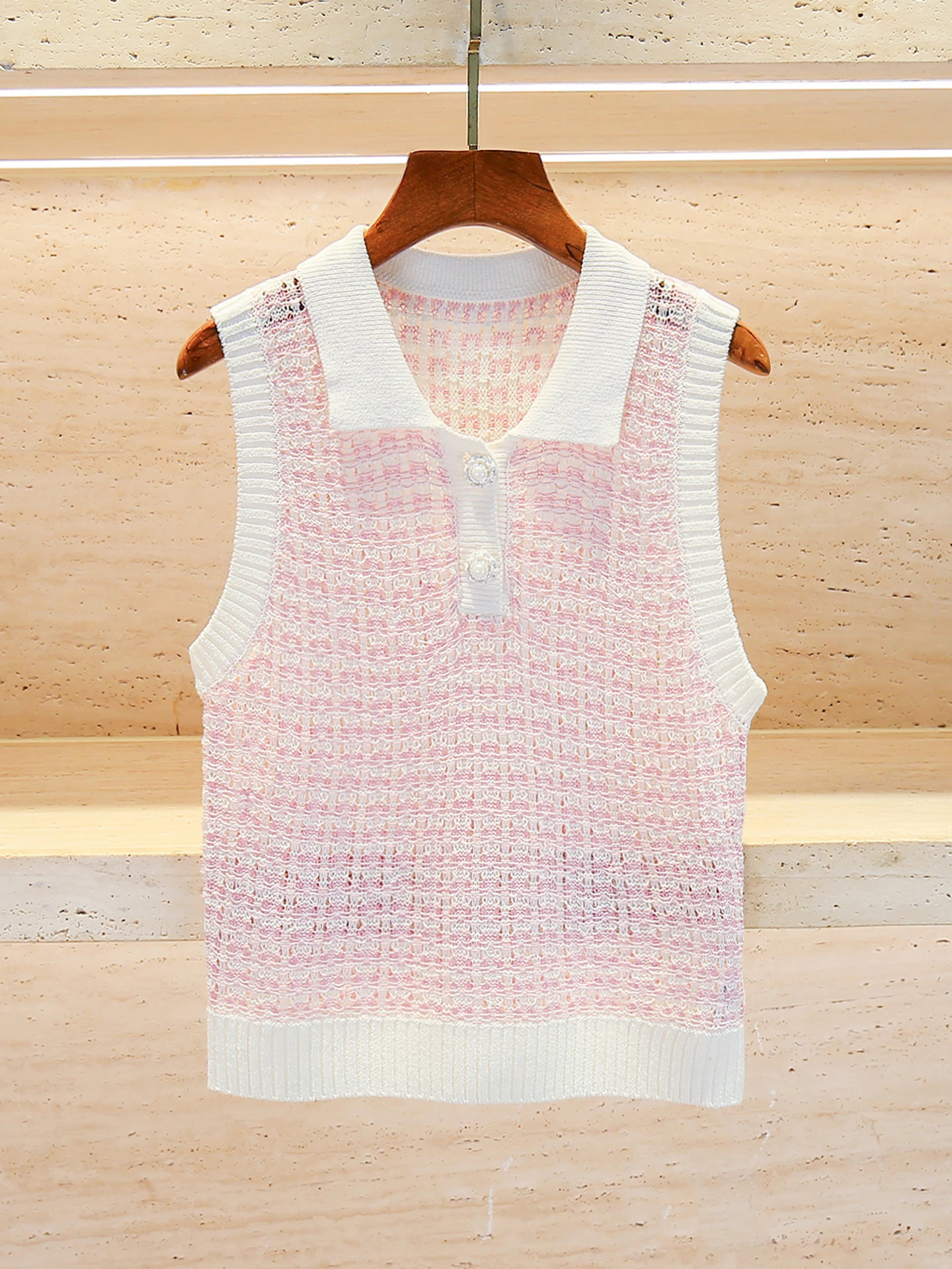 

Sweet Embellied Knit Vest Top for Young Women Summer Faion Commute Sle ort Length Color Chinese Production