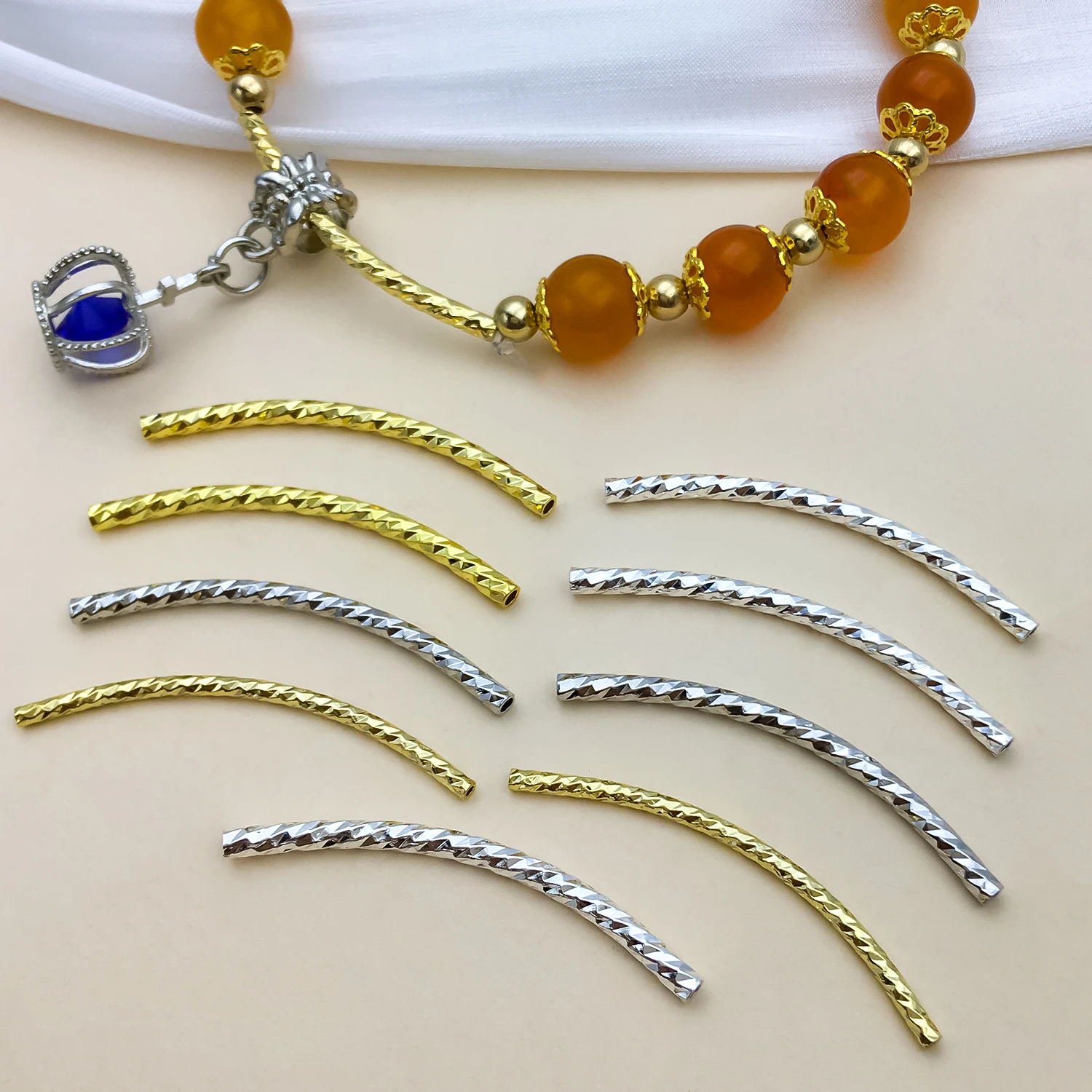 20pcs/lot 20-35mm 18K Gold Color Plated Brass Twisted Curved Tube Jewelry Making Supplies DIY Bracelets Findings Accessories