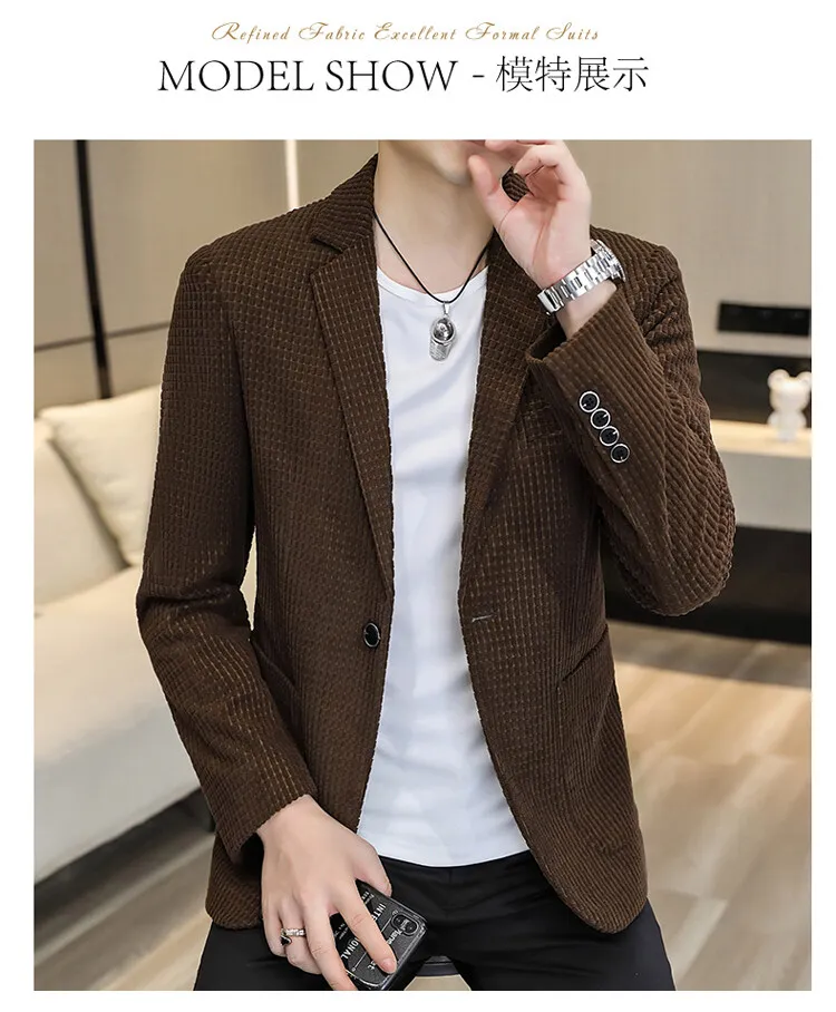 Lässige einfarbige und karierte Anzüge 2026 Frühling Herbst Herren Ein-Knopf-Slim-Fit-Blazer & Jacken Jugend Streetwear Mäntel Oberteile Kleidung – Detail 7
