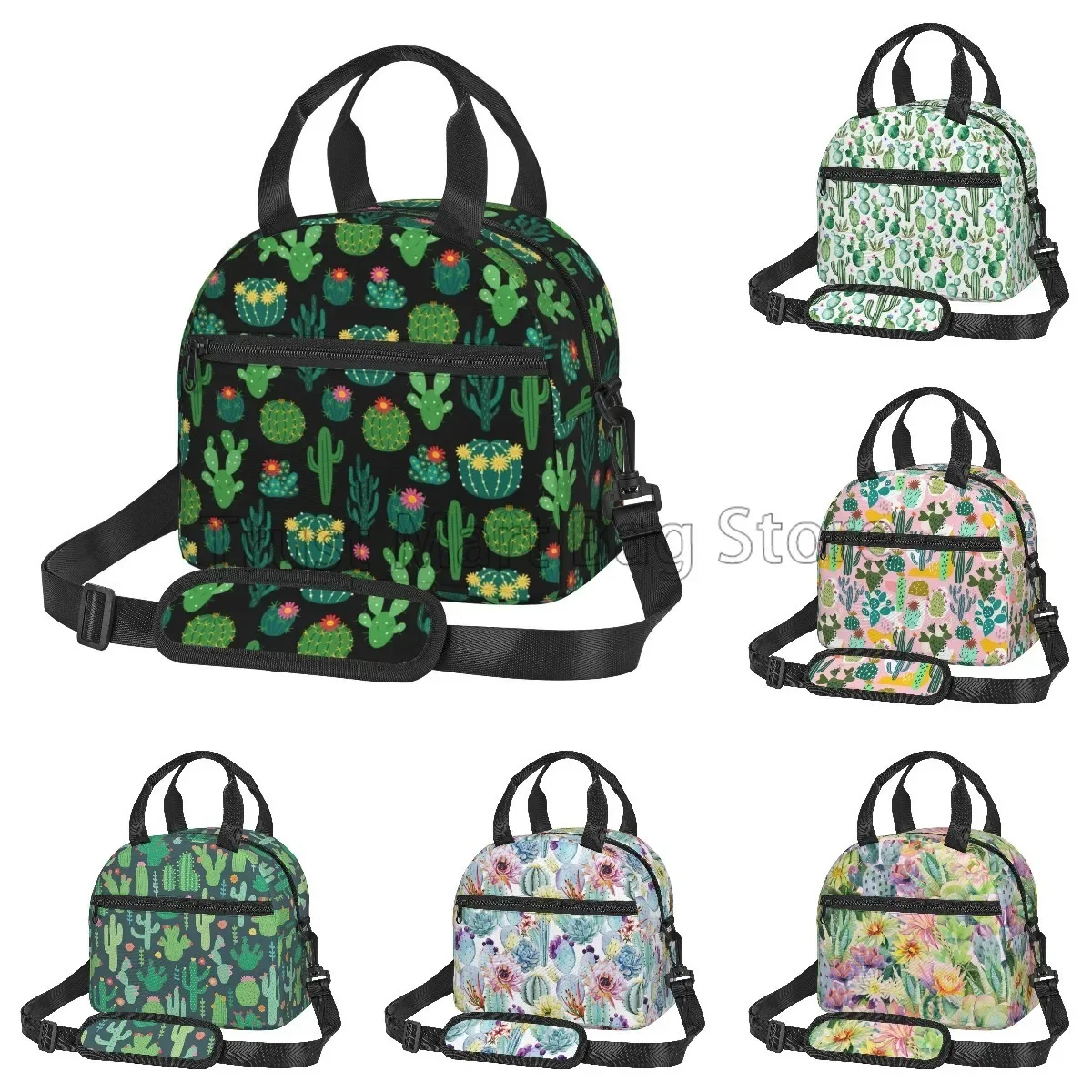 Fresh Blooming Cactus Green Floral Thermal Lunch Bag with Adjustable Strap Insulated Cooler Tote for Work Picnic Travel Beach