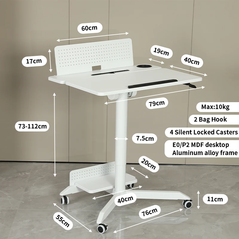 Pneumatic Height Adjustable Home Office Laptop Movable Workstation Tiltable Study Standing Desk With Caster Wheels