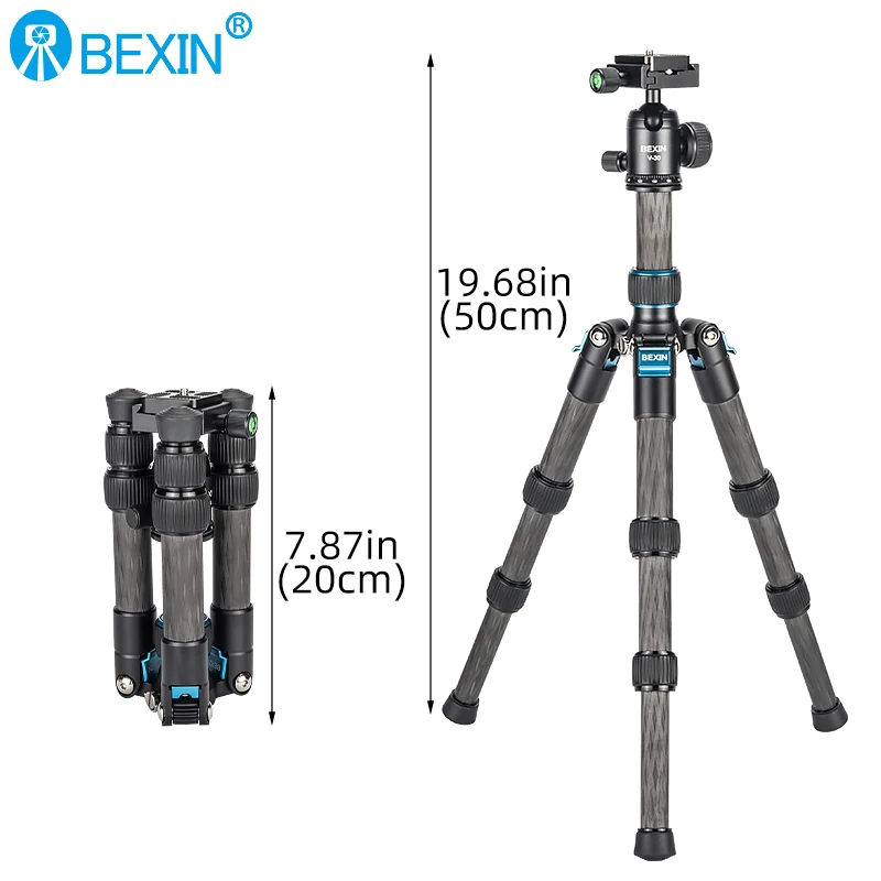 Mini Carbon Fiber Tripod Compact Lightweight Portable Tabletop Tripods with Ball Head Max Load 8kg Tripod for Phone DSLR Camera