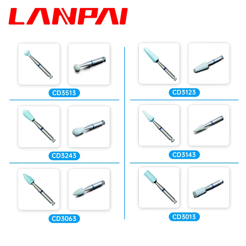 Lanpai 6pcs/box Dental Lab Ceramic Diamond Grinder Pocerlian Zirconia Polishing Grinding Head Dentistry Material Drill