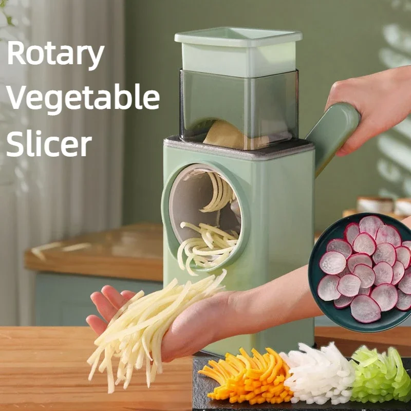 Rotary Vegetable Slicer Fruit Cutter Chopper with Replacement Drum Blades Manual Food Processor Kitchen Accessories