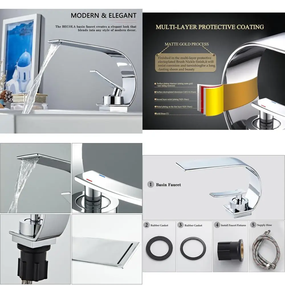 

Modern Low Arc Chrome Bathroom Sink Mixer Tap, Touch-Activated Single Handle Brass Faucet with 3/8 Water Supply