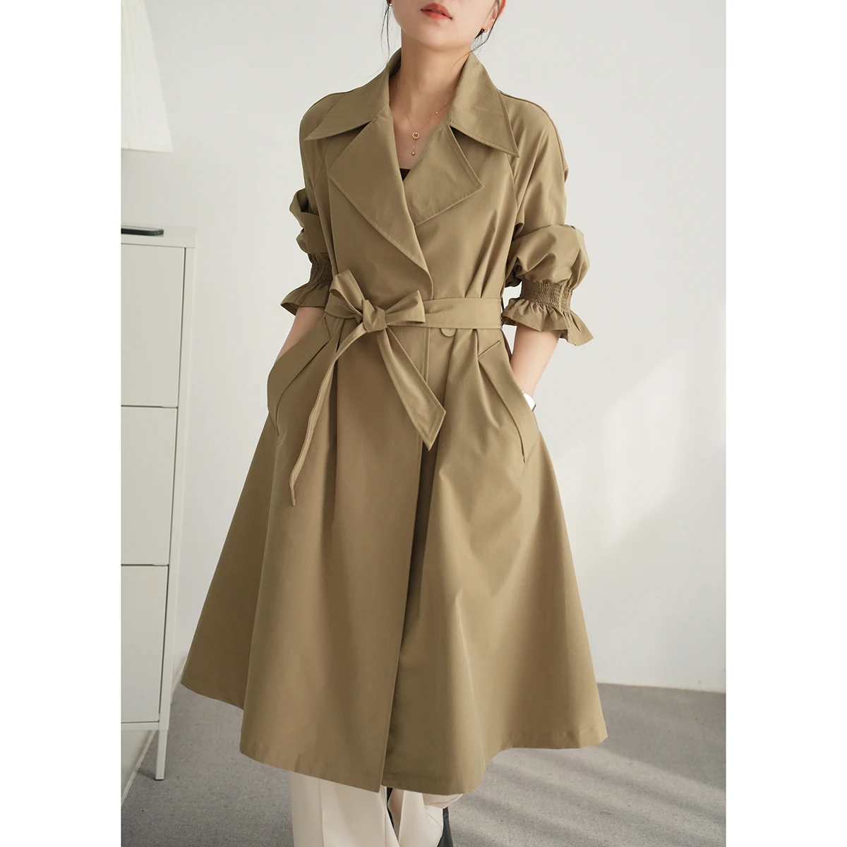 

Женская ветровка-пальто средней длины для весны и осени, универсальная верхняя одежда для повседневной носки, из полиэфирного волокна