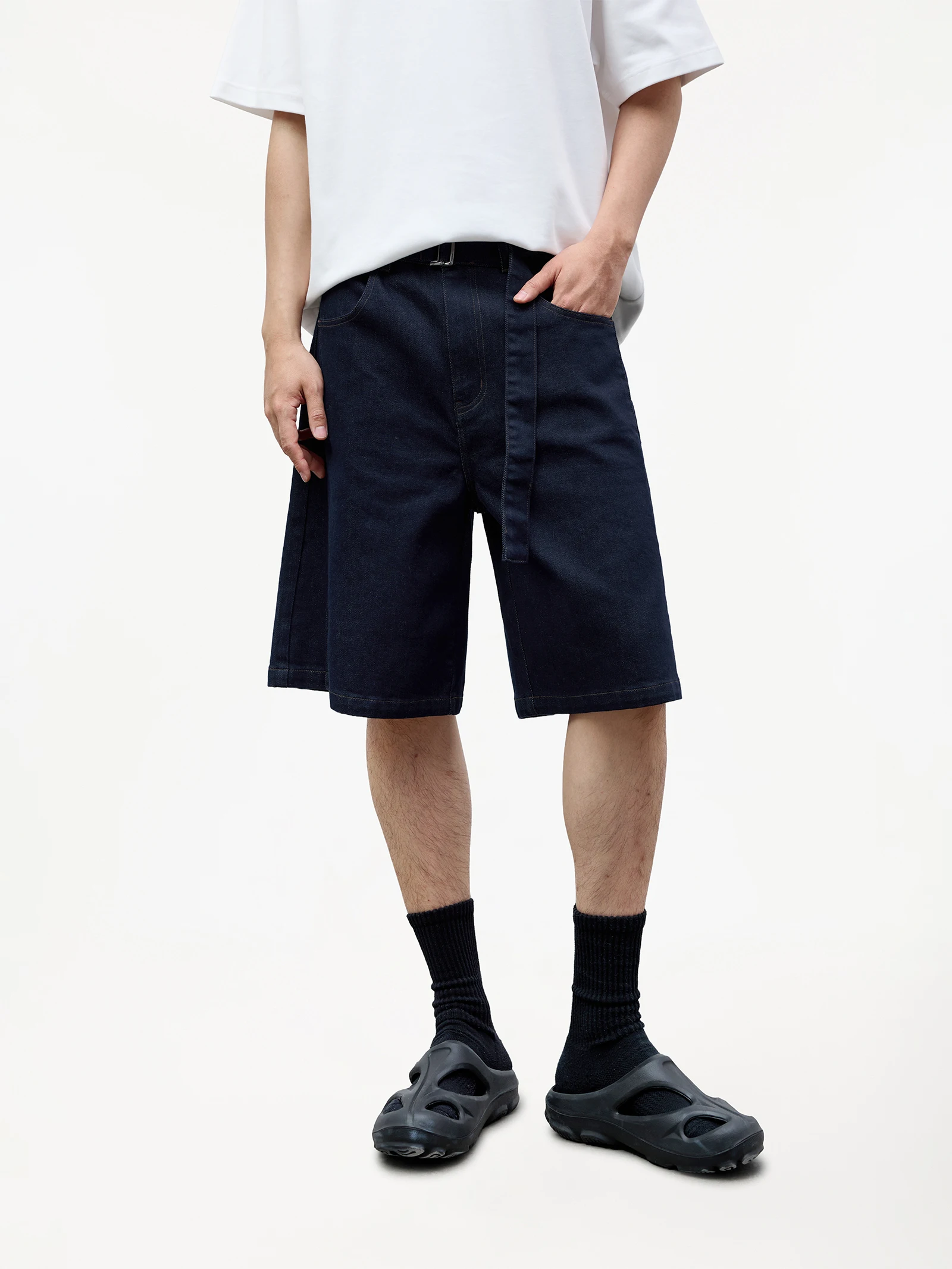 Lilbetter Denim Original Color Five-Quarter Casual Shorts with Belt Summer New Loose Fit Jeans Cotton Polyester Blend Straigh...