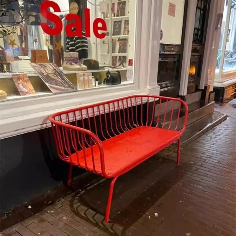 

Red outdoor light luxury, wrought iron bench outdoor leisure chair courtyard, balcony flower