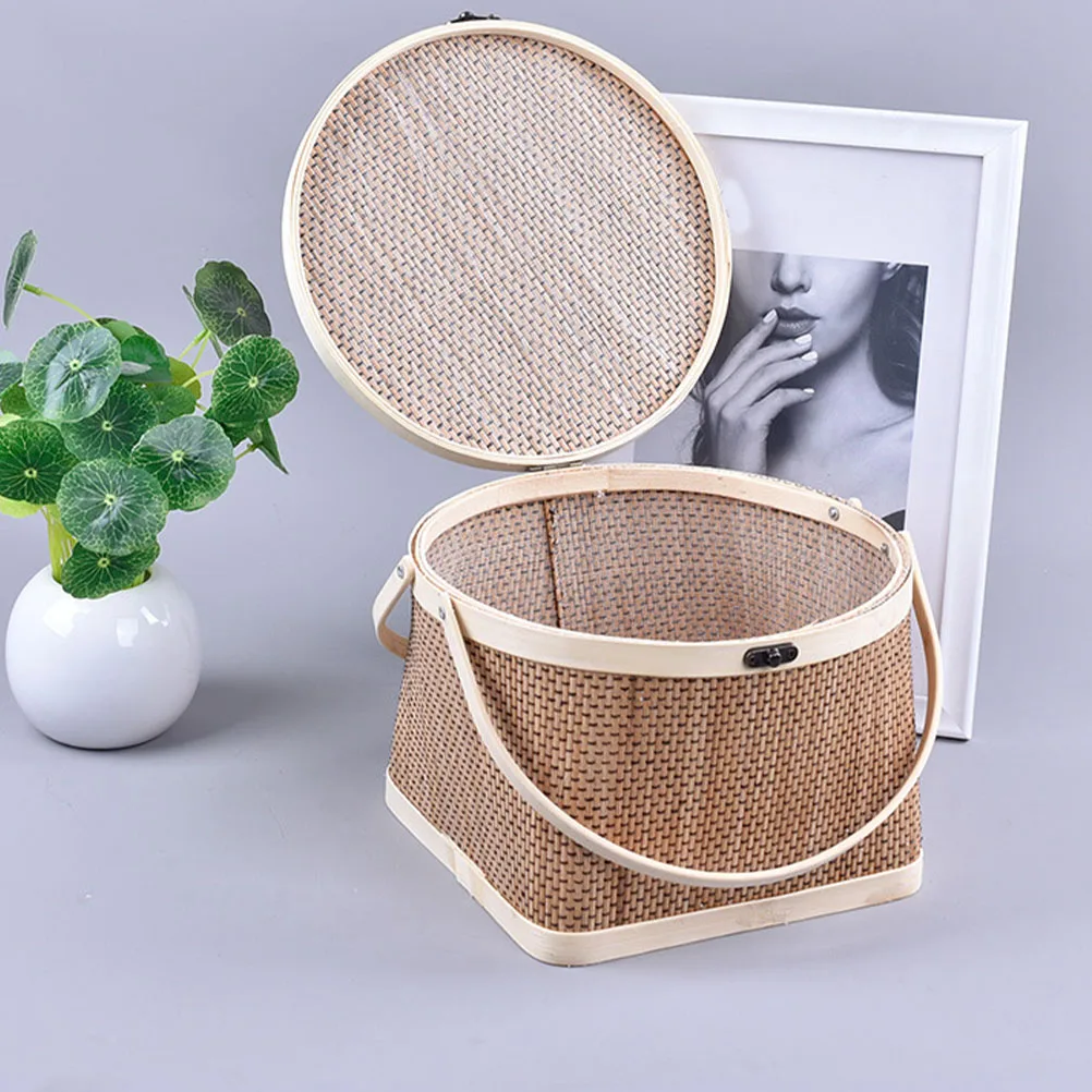 

Bamboo Egg Basket Woven Gift Hamper Pastoral Style Metal Storage Dustproof Cover Smooth Edge Retro Holiday Packaging