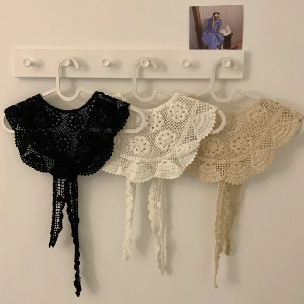 New Detachable Fake Collar Lace Trim Hollow Knitted False Collar Adjustable Crochet Decorative Collar Clothing Accessories