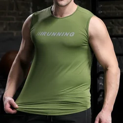 Men's Summer Thin Sleeveless Vest Dry Fit Ice Silk Running Sports Tank Tops Bodybuilding Training Undershirt Basketball Jersey