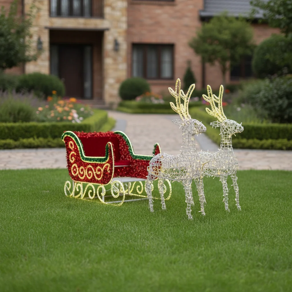 Hot Selling Outdoor Christmas 2D Glow Pattern Santa Reindeer Sleigh IP68 Waterproof Fit Garden Street View Wedding Decor