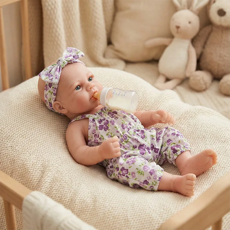 12" Full Solid Silicone Baby Doll Reborn Felicia/Elijah Mini Cute Dolls Elastic Strechable Reborn Dolls Gift Toys Collection