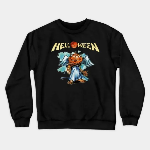 

Autumn and Winter Helloween Themed Cotton Crew Neck Sweatshirt with A Unique Pumpkin Head Character Sporting Wings
