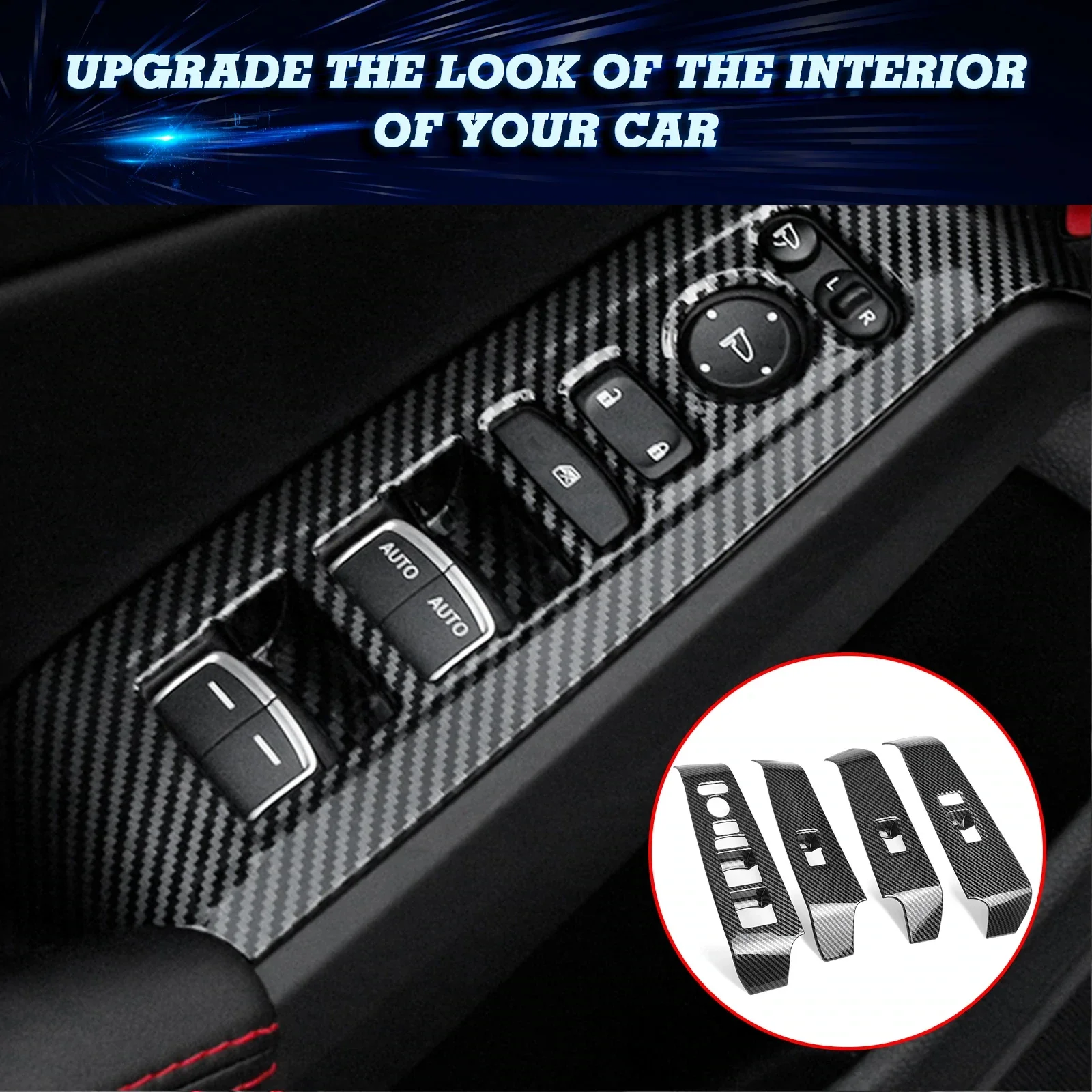 4pcs/set Carbon Fiber Style Interior Door Window Switch Panel Frame Cover Molding Trims For Honda Civic 11th Gen 2022-2025